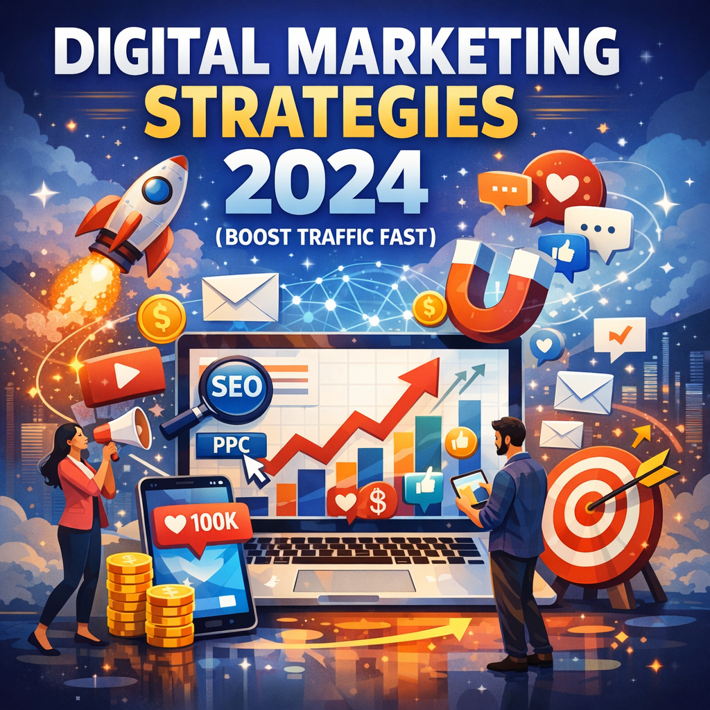 Illustration of Digital Marketing Strategies 2024 (Boost Traffic Fast)