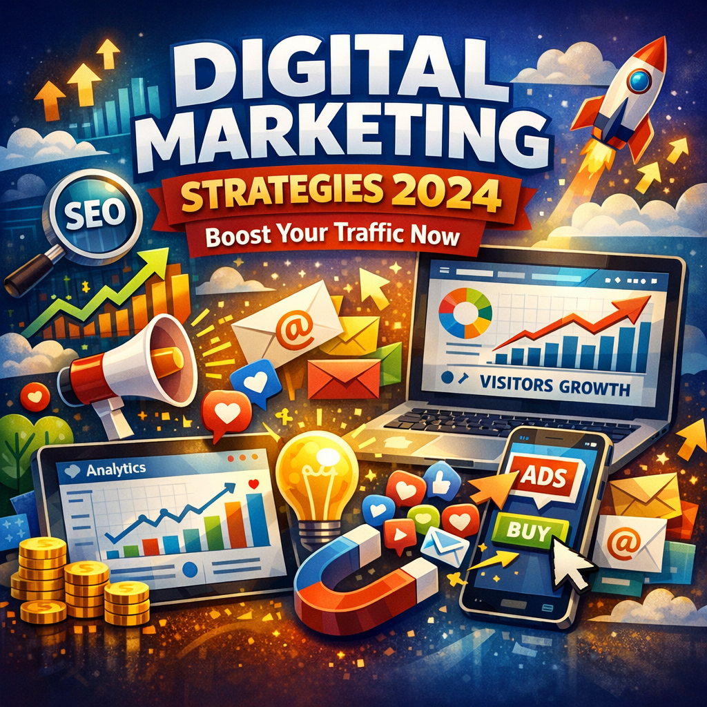 Illustration of Digital Marketing Strategies 2024 (Boost Your Traffic Now)