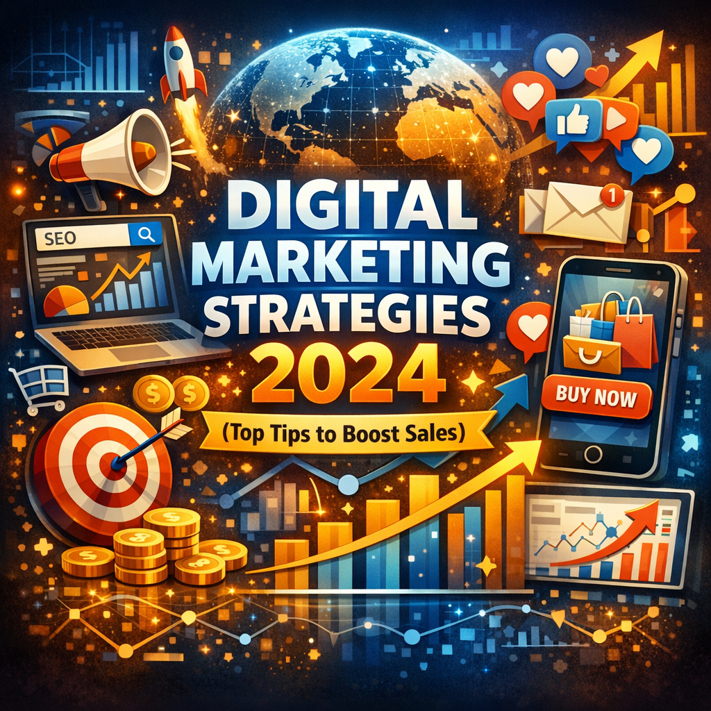 Illustration of Digital Marketing Strategies 2024 (Top Tips to Boost Sales)