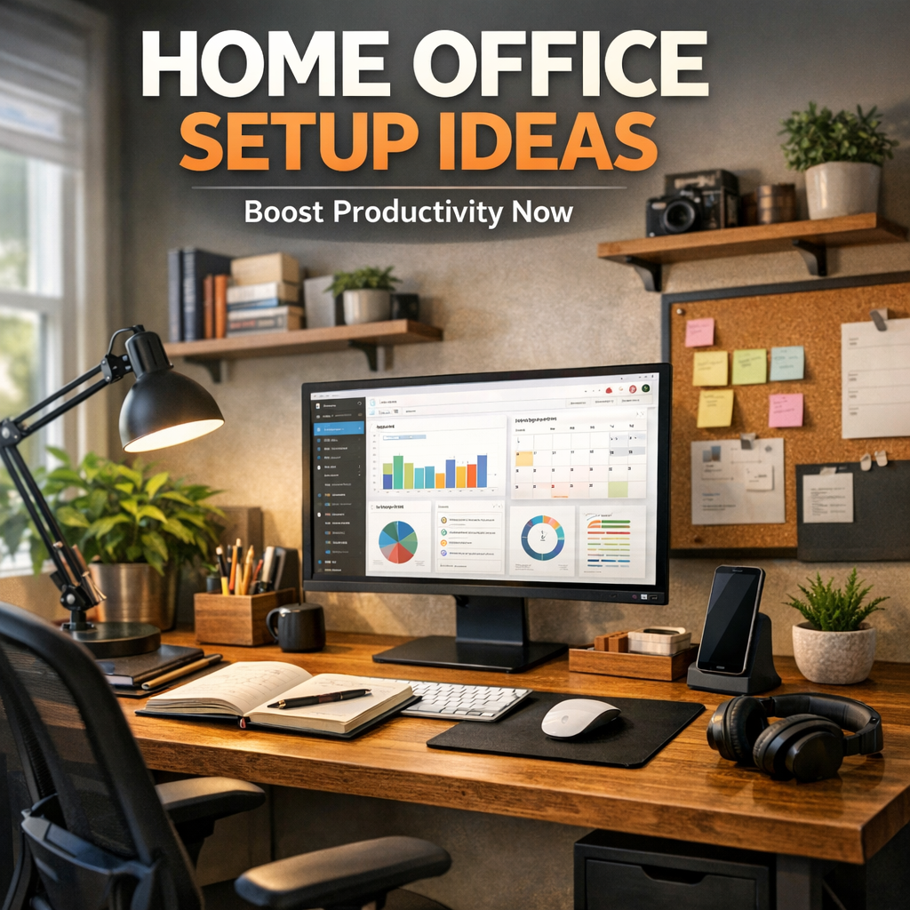 Illustration of Home Office Setup Ideas (Boost Productivity Now)