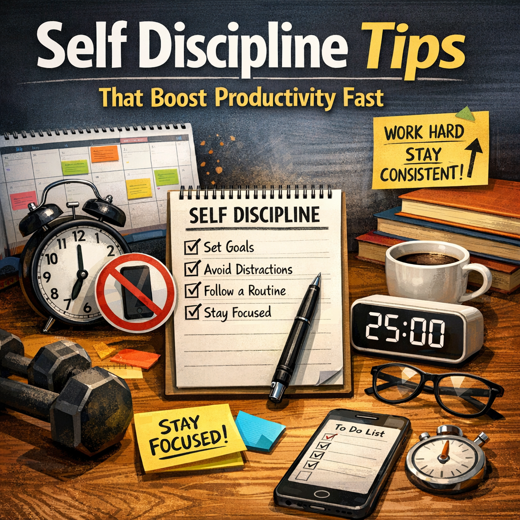 Illustration of Self Discipline Tips That Boost Productivity Fast